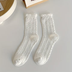 5 Pairs Twist Textured Ruffle Socks Women's Stockings
