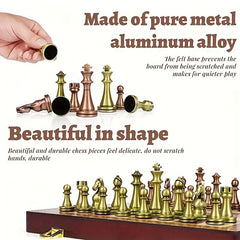 Wooden Foldable Chessboard with Metal Pieces - Christmas Game Gift