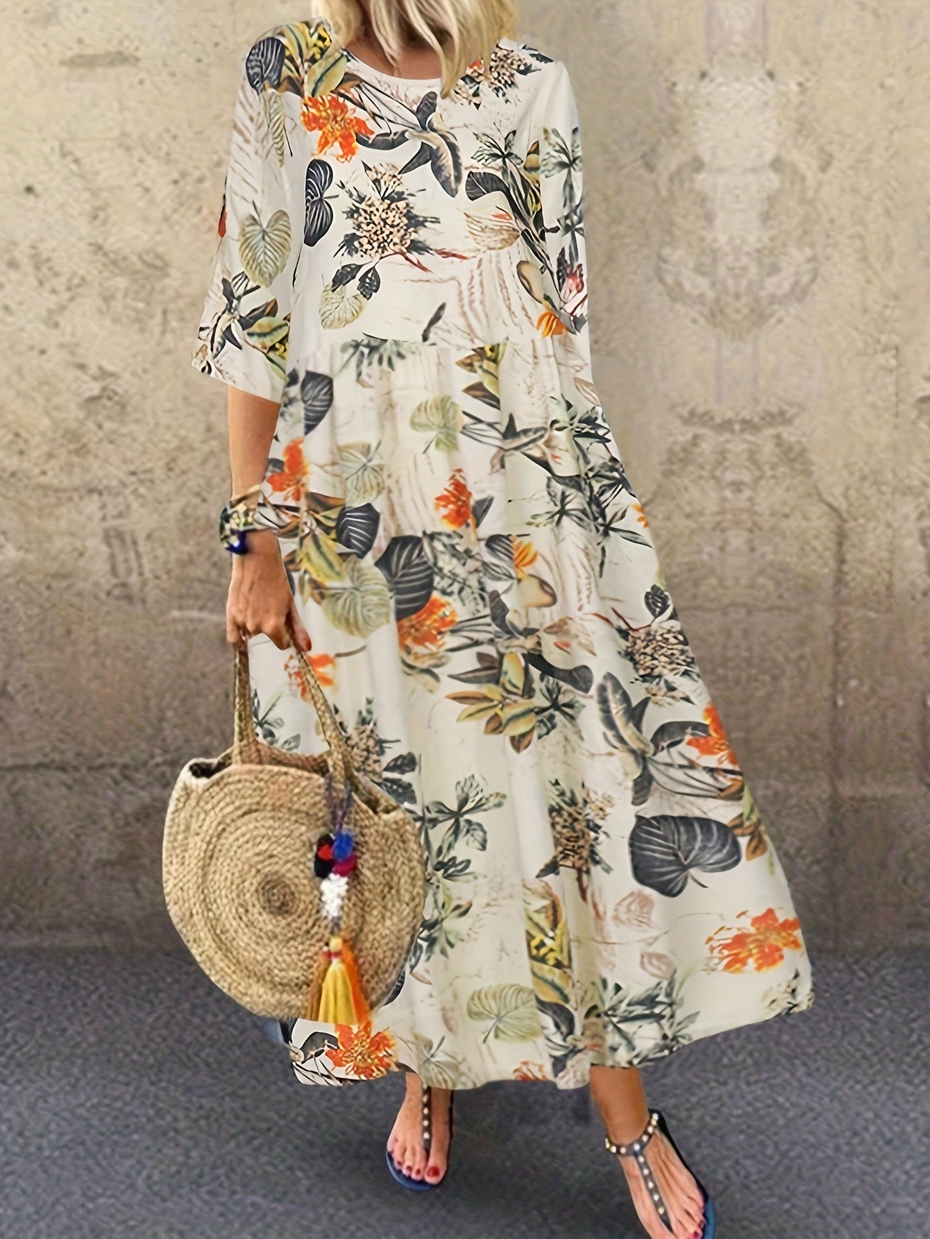 Boho Dress Women's Plus Floral Print Maxi Dress