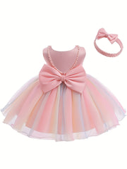 Adorable Toddler Gala Dress with Big Bow and Colorful Mesh Back