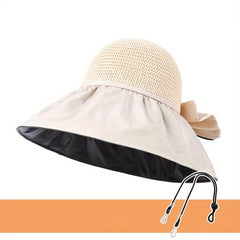 Pleated Brim Bow Bucket Hat Foldable Sun Hat