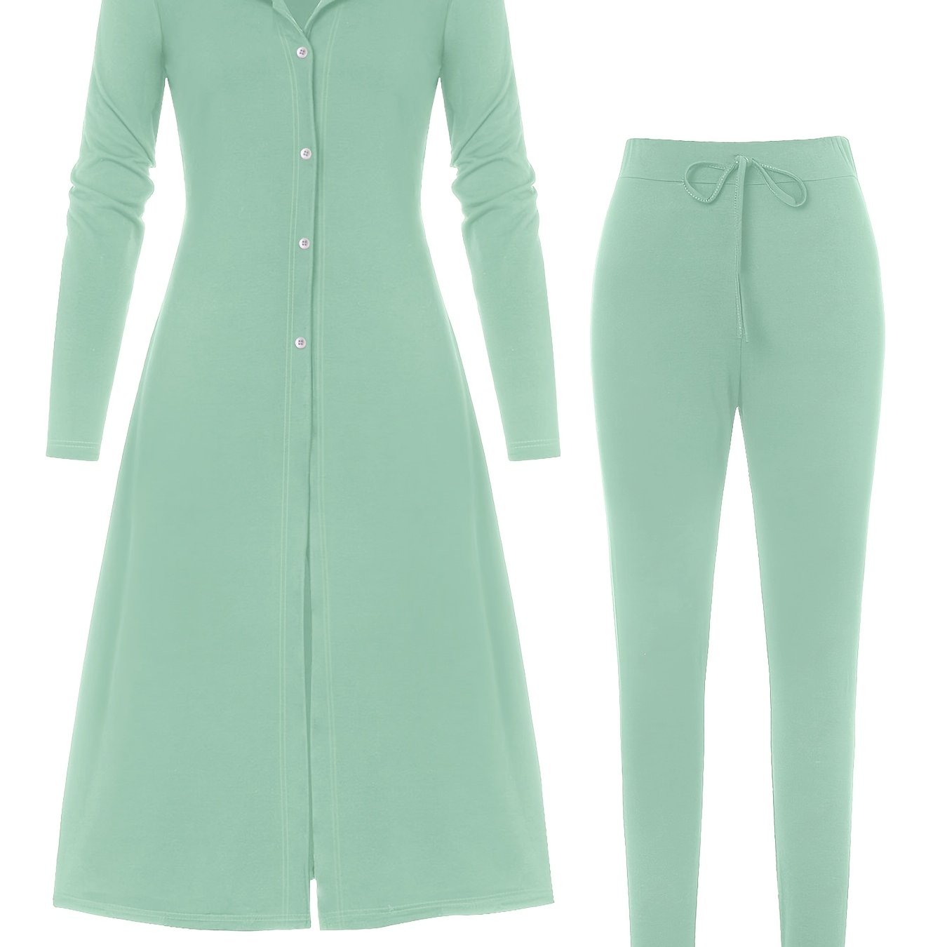 Solid Cardigan & Pants 2 Piece Set