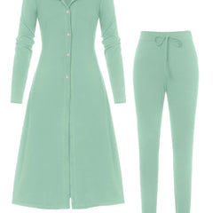 Solid Cardigan & Pants 2 Piece Set