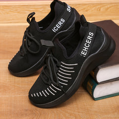 Women's Letter Stripe Athletic Running Shoes Lace up Mesh Sneakers