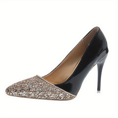 Sequins Pattern Point Toe Stiletto Heel Shoes