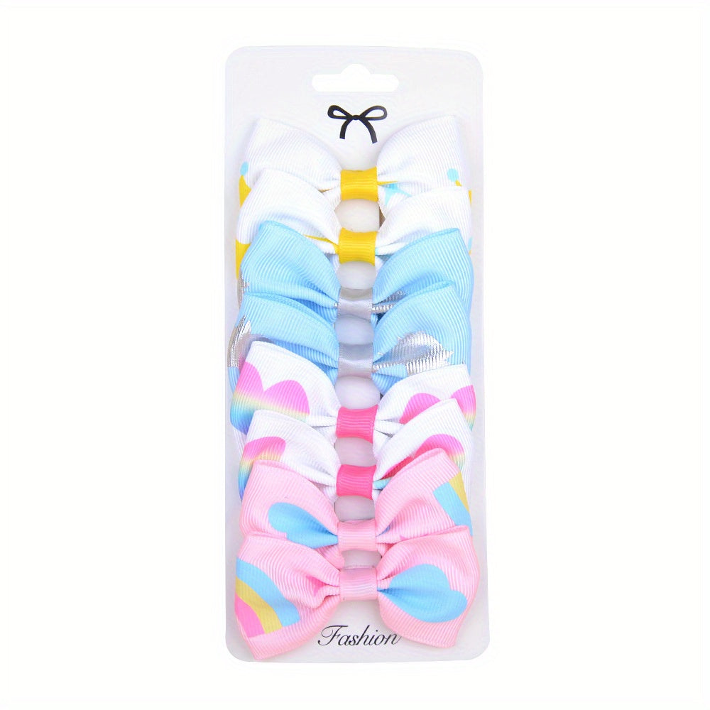 8pcs Cartoon Gradient Rainbow Bow Hair Clips Girls Accessories