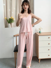 Striped Pajama Set V Neck Cami Top & Pants Women's Sleepwear