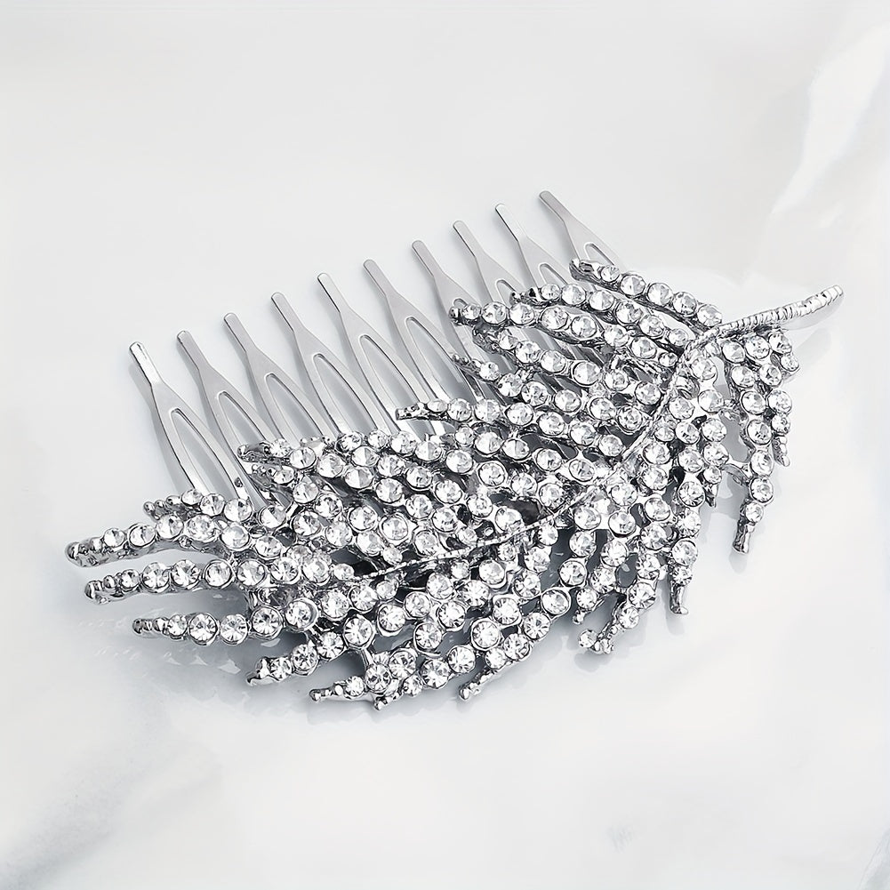 Rhinestone Leaf Hair Comb Bridal Wedding Headwear Hair Styling Accessory