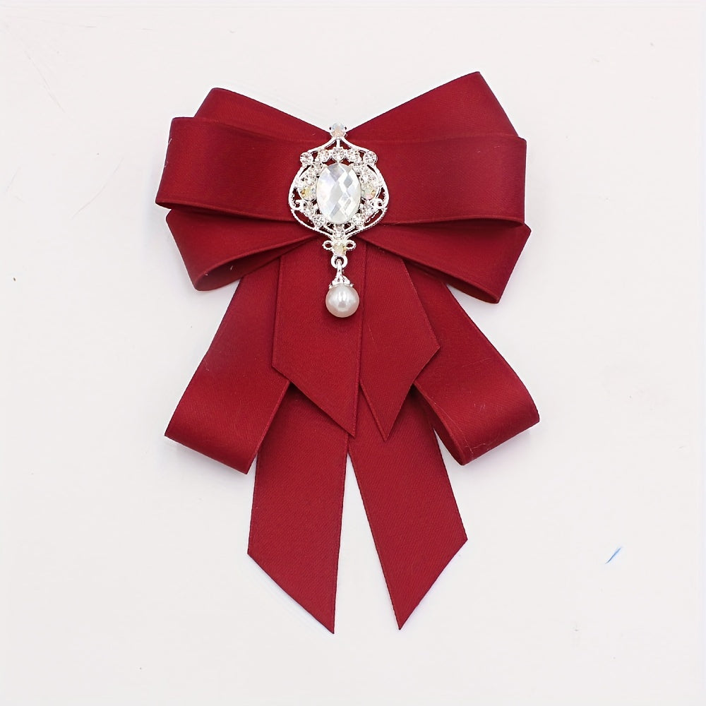 Crystal Decor Ribbon Bow Tie Faux Pearl Pendant Pre tied Bowknot