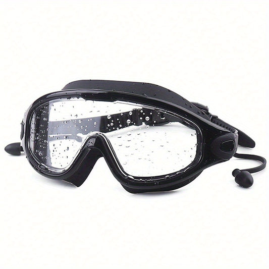 Large Frame Silicone Swim Goggles Anti fog Waterproof Clear Visor