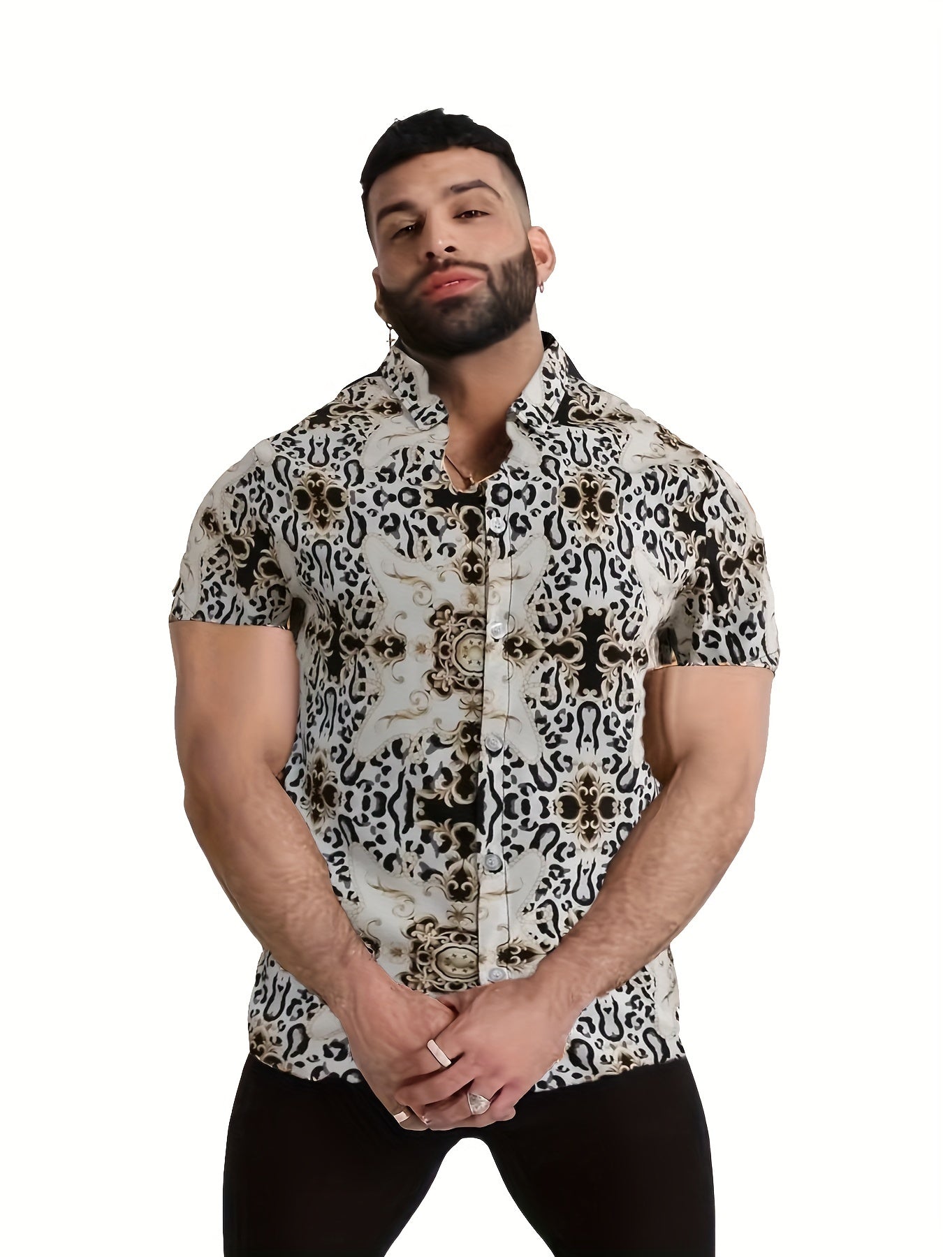 Men's Camp Collar Bowling Shirt Short Sleeves