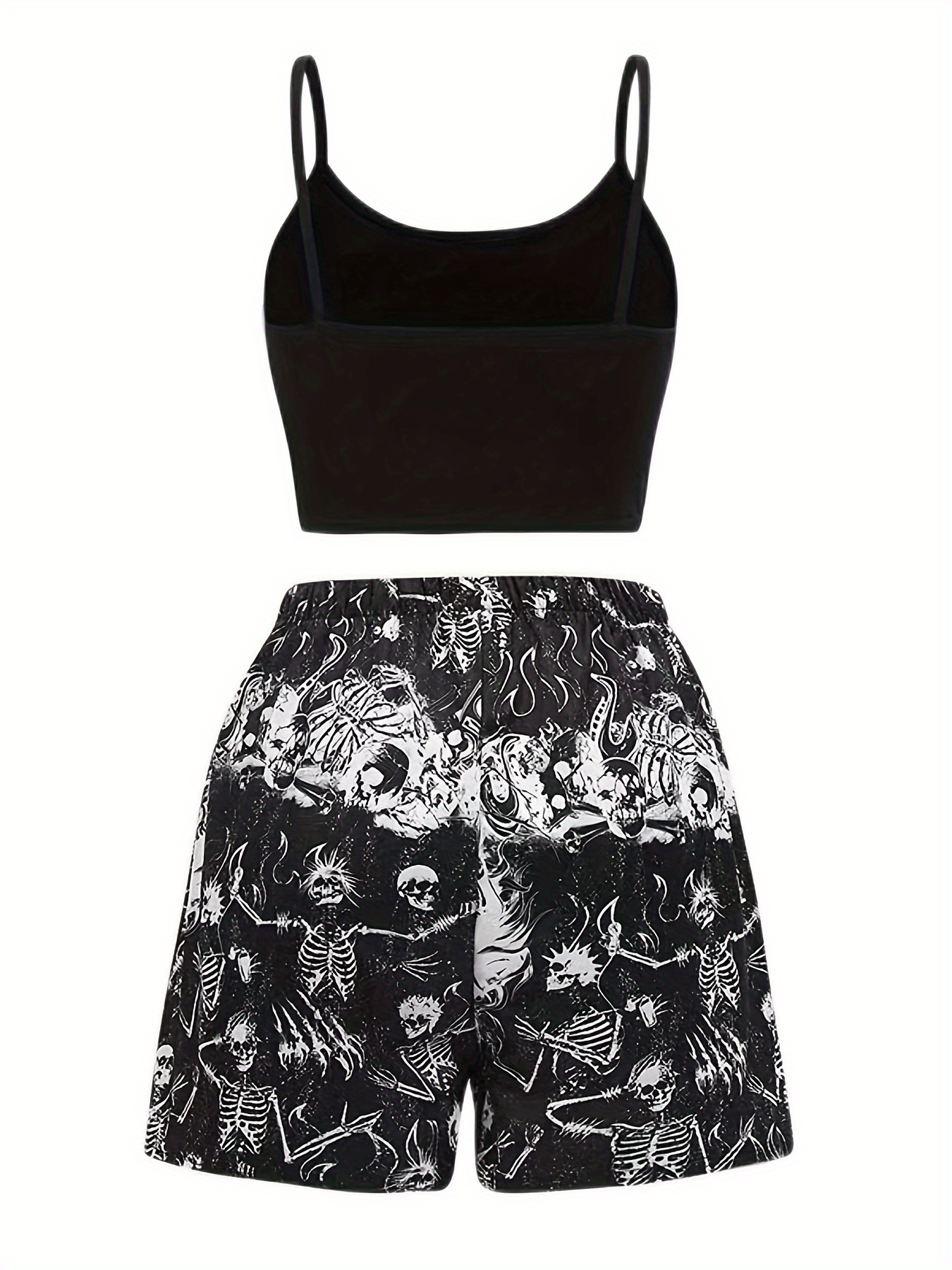 Gothic Skull Print Cami Top & Shorts Set