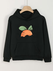 Girls Carrot Print Hoodies Comfy Hooded Pullover With Pocket