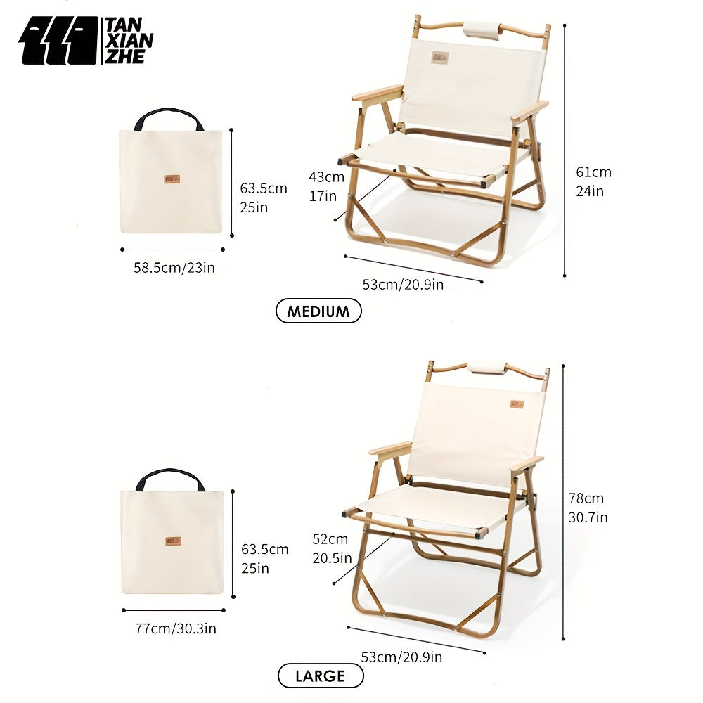 Folding Beach Chair Wooden Handle for Picnics Fishing BBQs