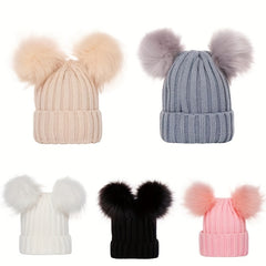 Velvet Bear Beanie With Pom - Women's Warm Knit Hat