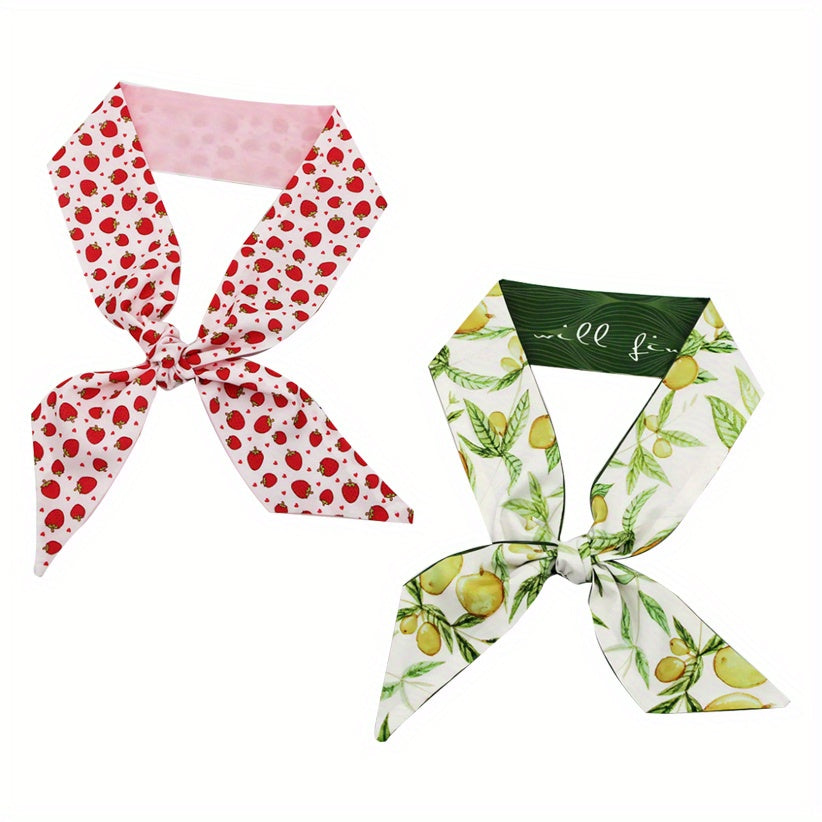 2pcs Pink & Green Skinny Scarf Long Ribbon Neckerchief Twilly Scarf