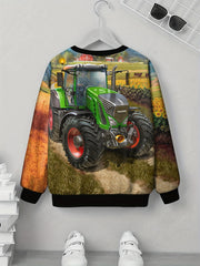 Anime Tractor Print Kid's Sweatshirt Unisex Pullover Top