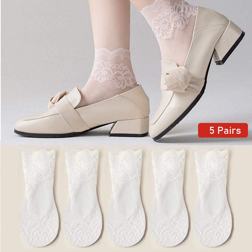 5 Pairs Floral Lace Short Socks Ankle Stockings