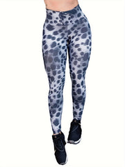 Grey Leopard Print High Waist Tummy Control Fitness Pants