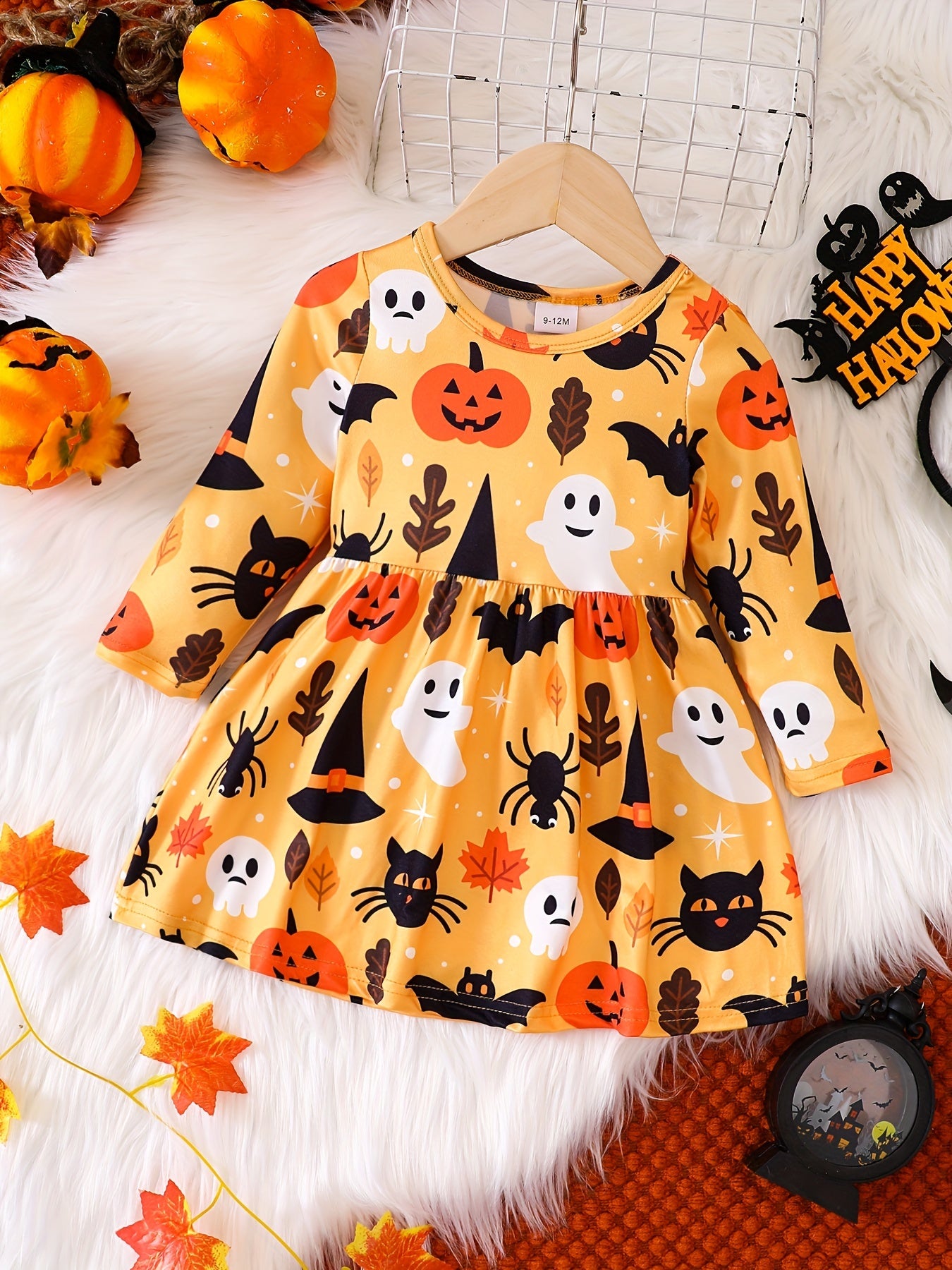 Cartoon Graphic Baby Girls Dress for Halloween & Christmas