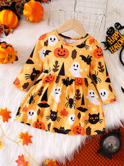 Cartoon Graphic Baby Girls Dress for Halloween & Christmas