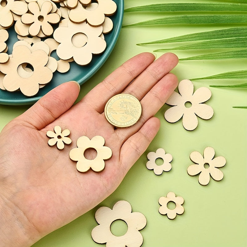 50pcs Wooden Flower Cutouts DIY Home Decorations