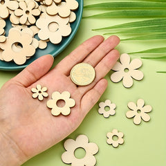 50pcs Wooden Flower Cutouts DIY Home Decorations