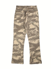 Camouflage Wide Leg Jeans Men's Casual Print Denim Pants