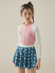 Girls Polka Dot Half Zip Swimwear for Summer Competition