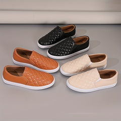 Women's Quilted Flat Loafers Slip On Walking Shoes Casual Skate Shoes