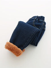 Boys Thickened Denim Pants With Pocket