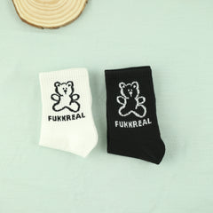 Men's Cartoon Bear Pattern Crew Socks - 2 Pairs