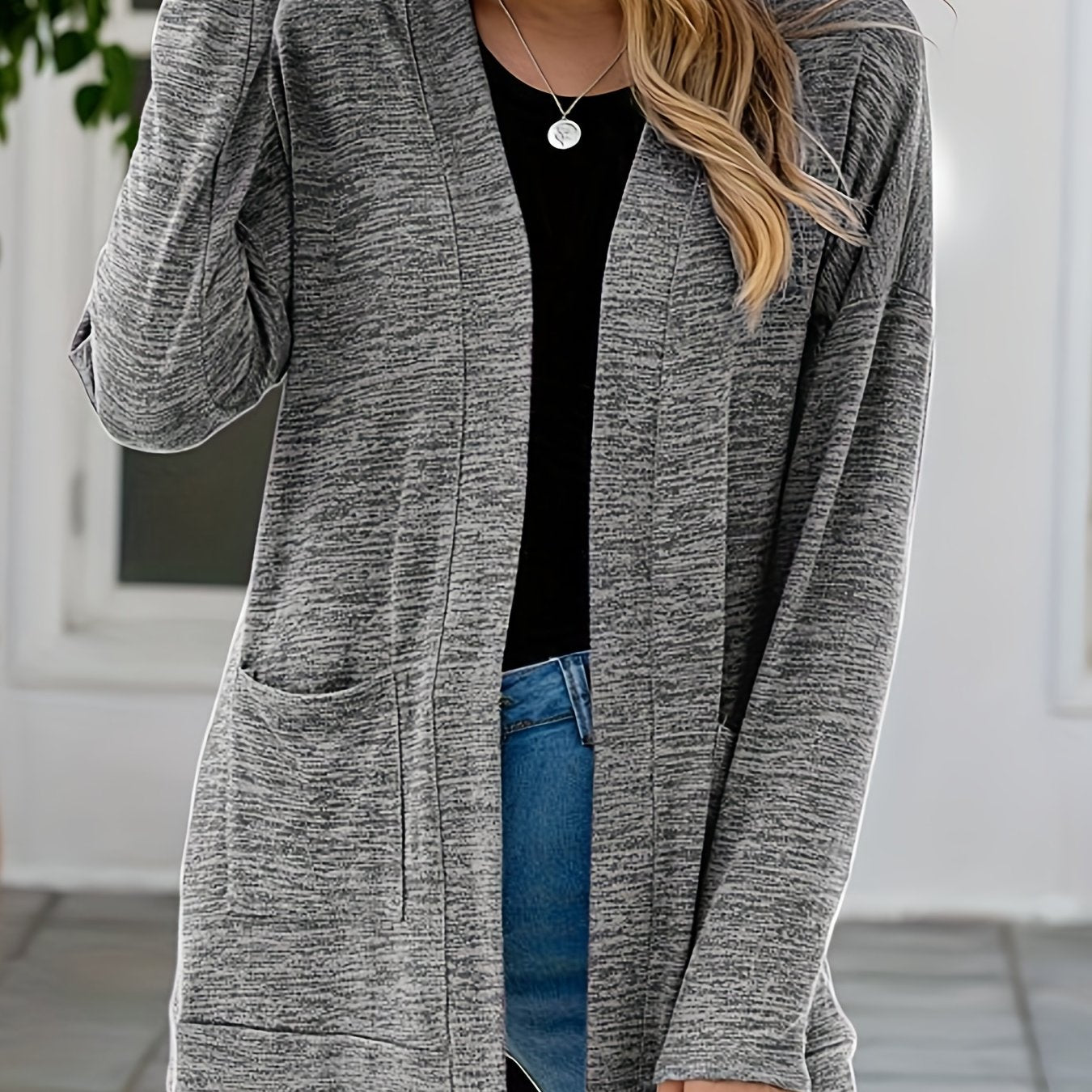 Solid Drop Shoulder Cardigan with Pockets for Women