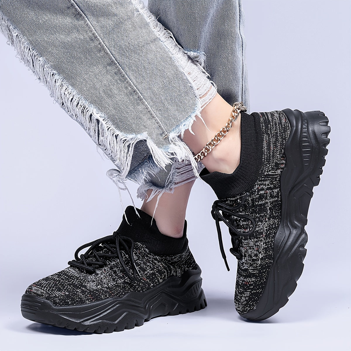 Women's Chunky Lace-up Sneakers for Outdoor Running