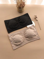 2 Pack Plus Size Tube Bra Set Bandeau Solid Stay Put Removable Pad Women's Plus