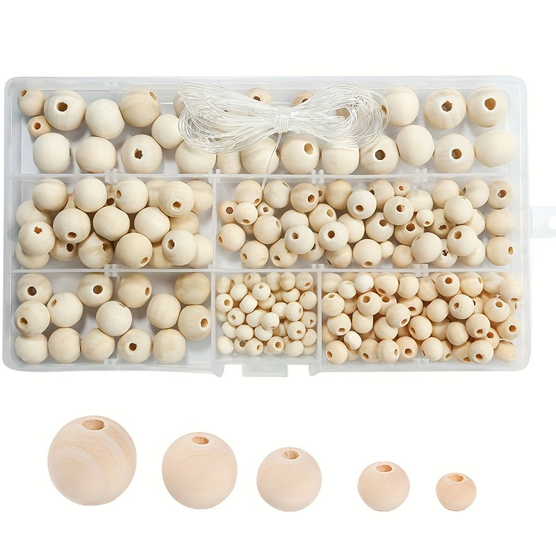 220Pcs Natural Round Wood Beads for Jewelry Making with Storage Box
