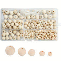 220Pcs Natural Round Wood Beads for Jewelry Making with Storage Box