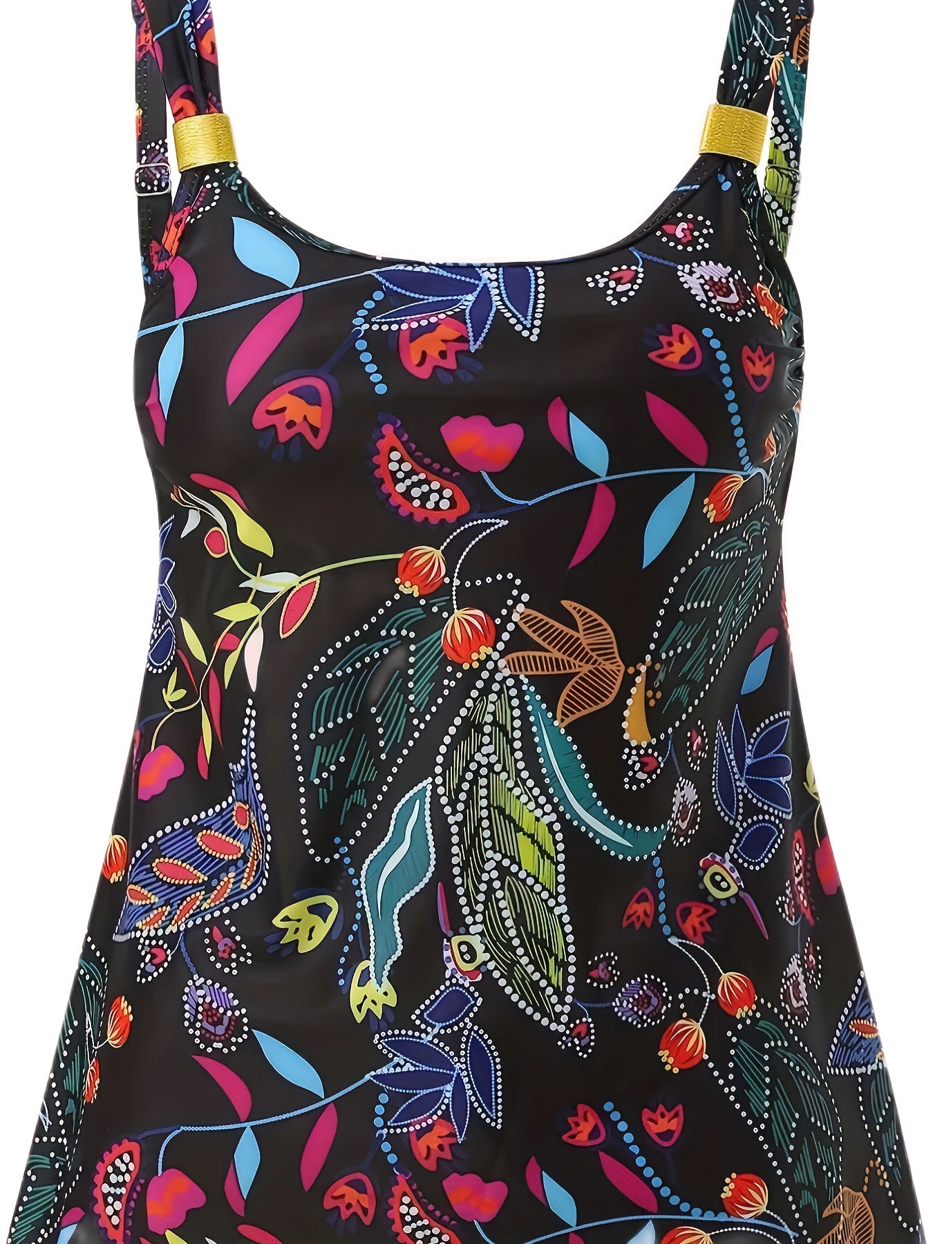 Boho Bikini Set Tropical Print Tank Top & Solid Underwear