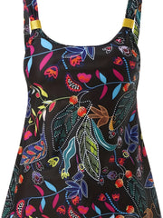 Boho Bikini Set Tropical Print Tank Top & Solid Underwear