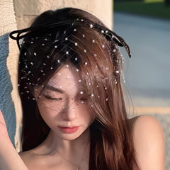 2pcs Rhinestone Hair Veils w/ Adjustable Headbands for All Hair Types