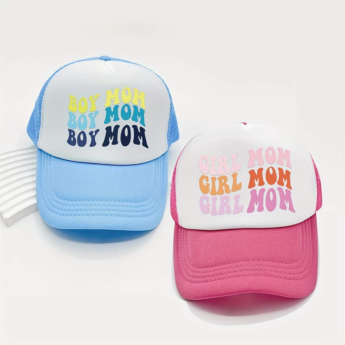 BOY MOM GIRL MOM Trucker Hat Printed & Pink Couple Baseball Cap