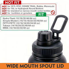 Solid Cup Lid With Handle Fits 12oz-64oz Wide Mouth Bottles