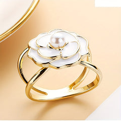 Skinny Scarf & Scarf Ring Set with Faux Pearl Camellia Clip