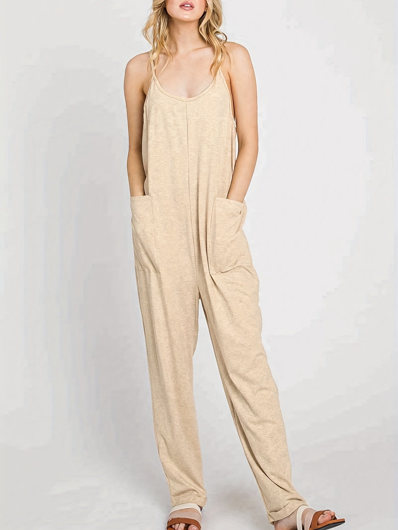 Solid Lounge Jumpsuit With Pockets - Women's Loungewear