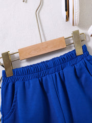 Girls Letter Print Elastic Waist Sweat Shorts With Pockets