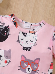 Baby Girls Casual Cat Graphic T-shirt for Summer Holiday