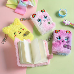 Kids Plush Cat Journal Soft Cover with Ears Keychain Backpack Accessory