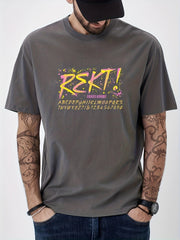 Men's Cotton Letter Print Graphic Crew Neck T-shirt for Summer