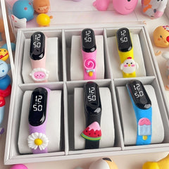 6pcs Cartoon LED Touch Screen Sports Bracelet Pink Purple Flower