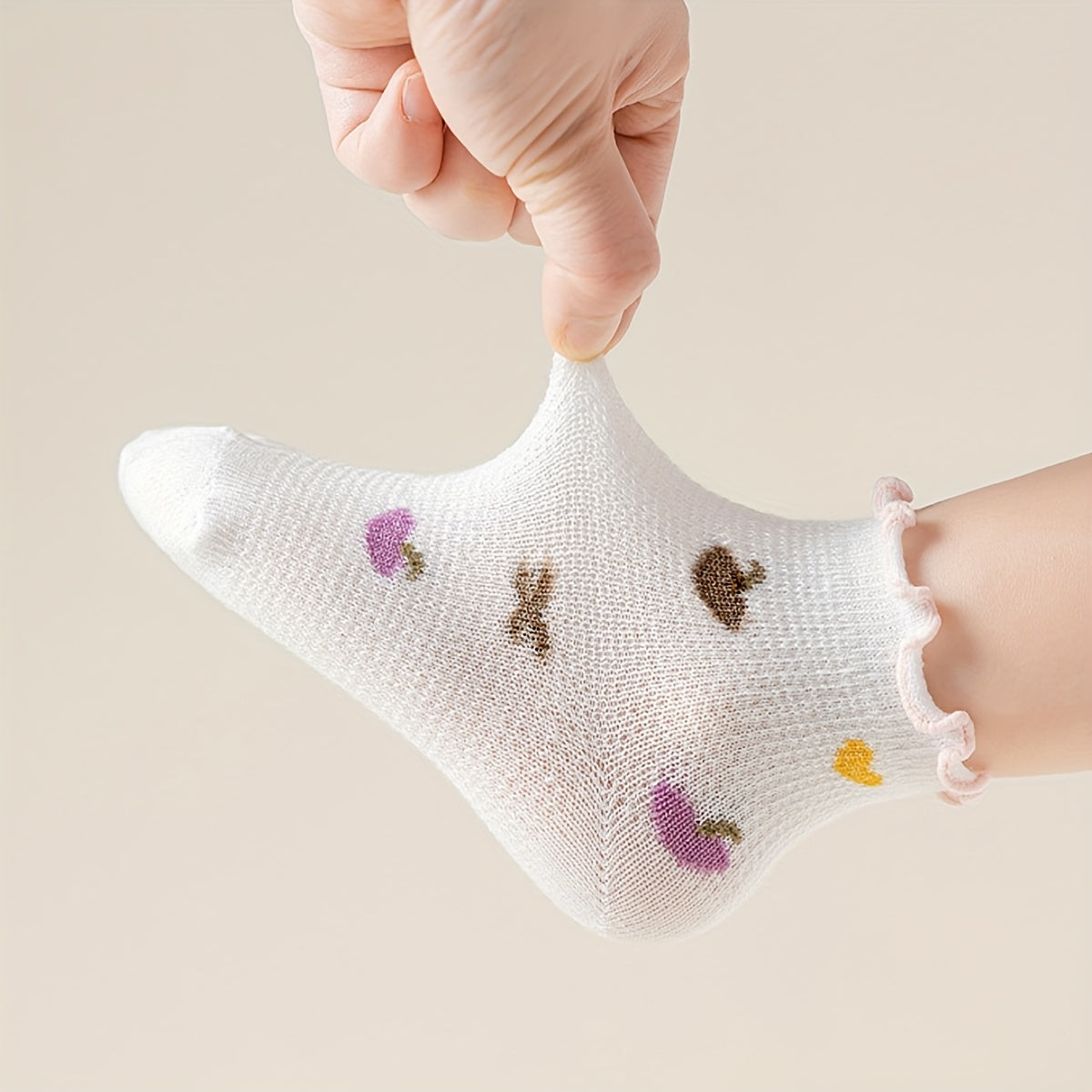 5pairs Flower Heart Mesh Lace Crew Socks for Girls